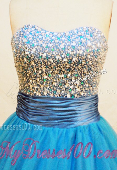 Puffy Blue Ball Gowm Quinceanera Dresses Decorated with Crystals